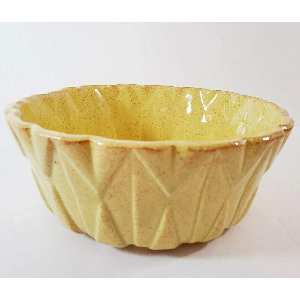 Vtg Yellow Orange Speckled Ceramic Bowl UpCo Ungemach Pottery Geometric USA
